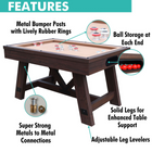 Wooden pool table with features highlighted on a white background