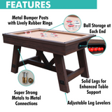 Wooden pool table with features highlighted on a white background