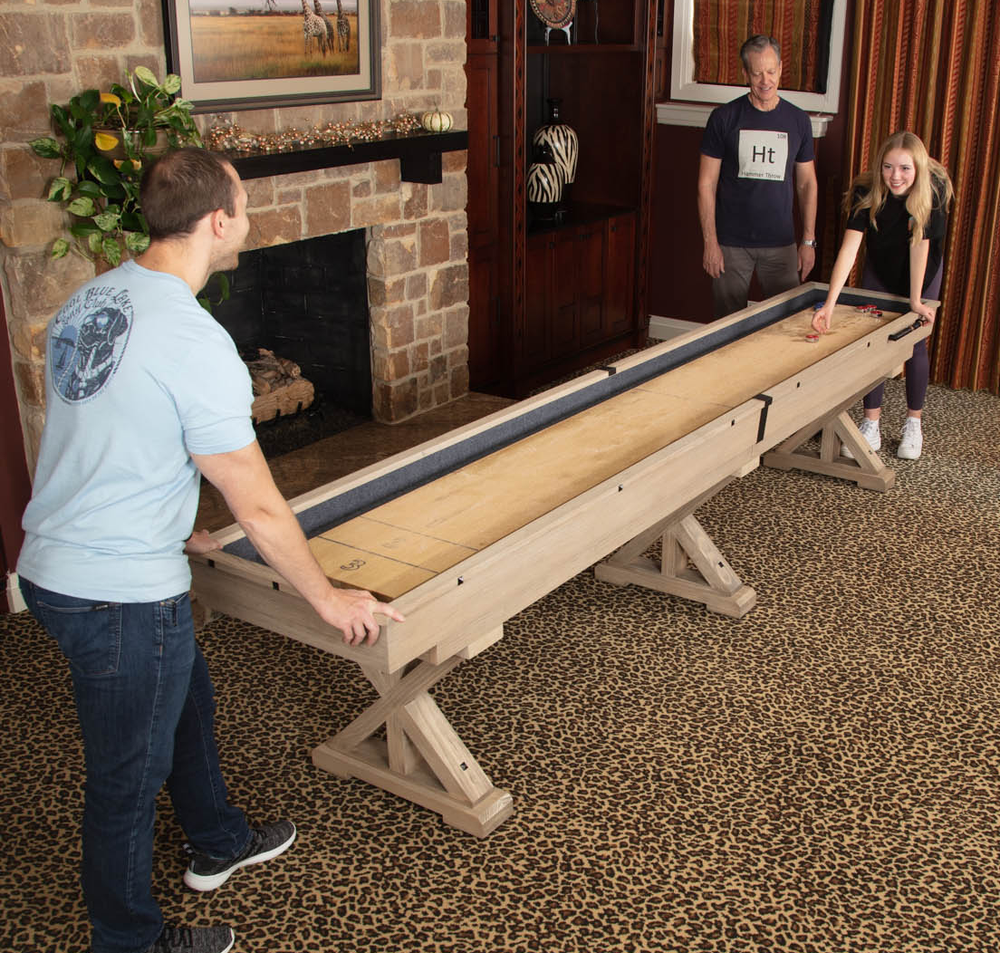 Freetime Fun The Rockford 2-Piece 12′ Upstairs/Downstairs Shuffleboard Table in Rustick Oak