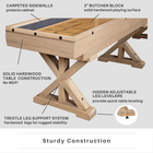 Wooden table with features highlighted on a gray background