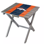 Imperial Denver Broncos Folding Adirondack Table with team logo and stripes on square top.
