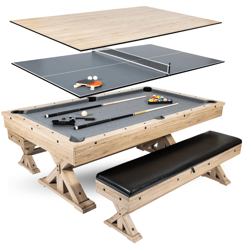 Freetime Fun The Rockford 7' Multi-Game Table in Rustic Oak with Grey Felt