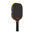 Pickleball paddle with black, orange, and yellow design on a white background