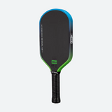 Pickleball paddle with black and green design on a white background