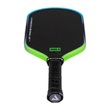 Pickleball paddle with black and green design on a white background