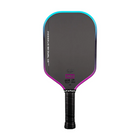 Pickleball paddle with black and purple design on a white background