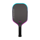 Pickleball paddle with black and purple design on a white background
