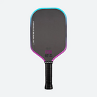 Pickleball paddle with black and purple design on a white background