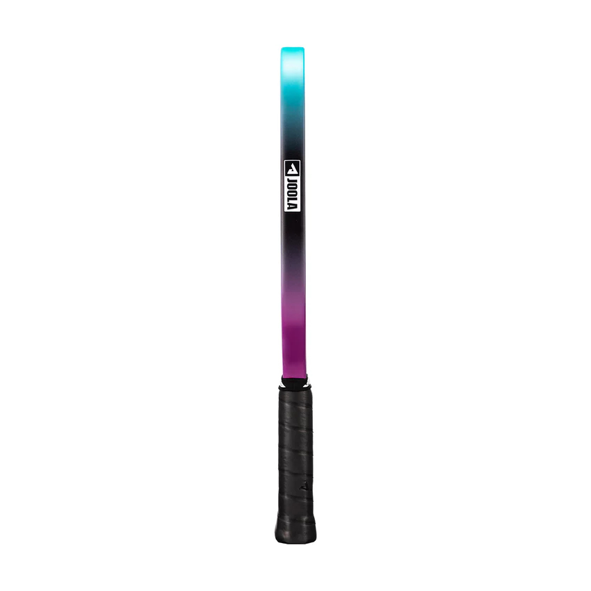 Gradient-colored light saber with a brand logo on a white background