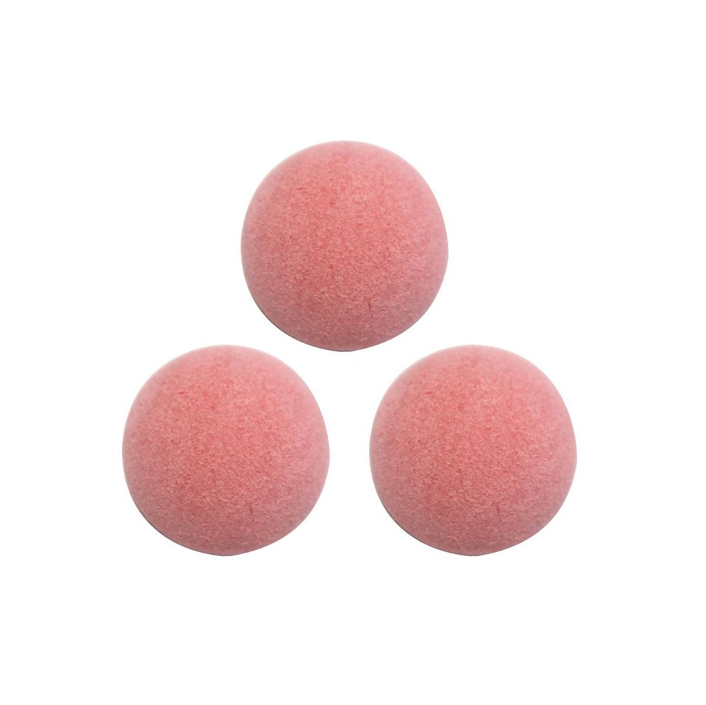 Three pink bath bombs in a triangle, like players on a Tornado T-3000 Foosball Table.