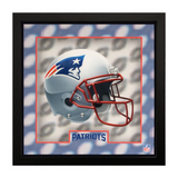 Framed New England Patriots football helmet with NFL logo