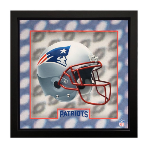 Framed New England Patriots football helmet with NFL logo