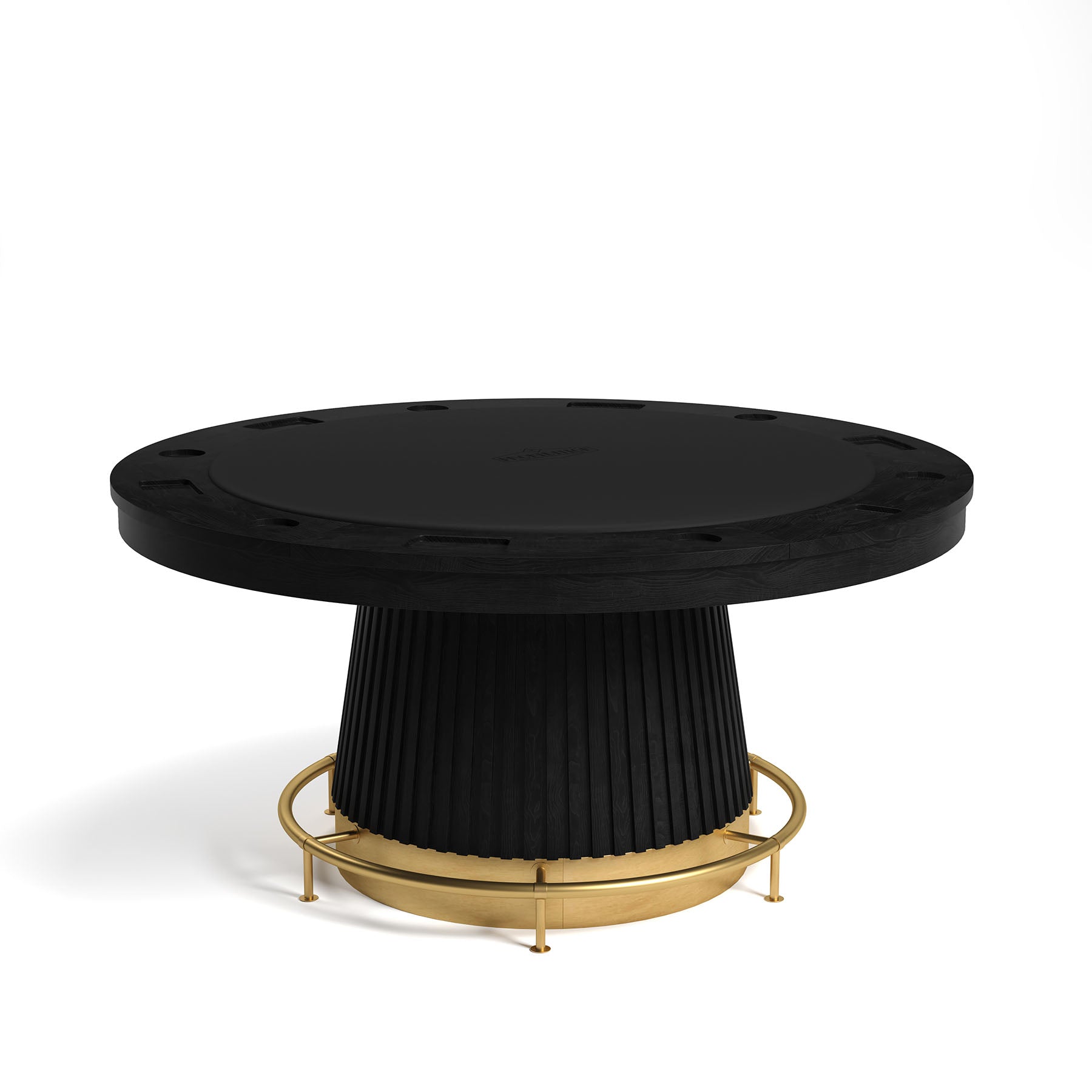 RAM Game Room Prohibition 60” Poker Table in black with ribbed pedestal and brass footrest.