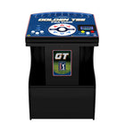 A black arcade machine cabinet with a blue control top labeled 'GOLDEN TEE PGA TOUR' and a front panel featuring a 'GT' logo and golf-themed graphic, shown on a plain white background.