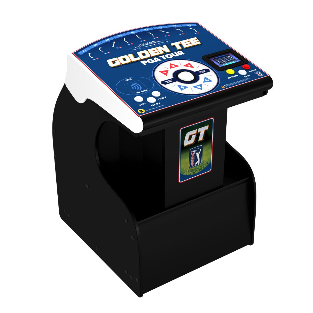 Golden Tee arcade machine on a white background