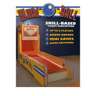 Whirl Ball arcade game with promotional text on a white background