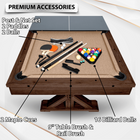 Multi-game table with pool, ping pong, and billiards accessories on a white background