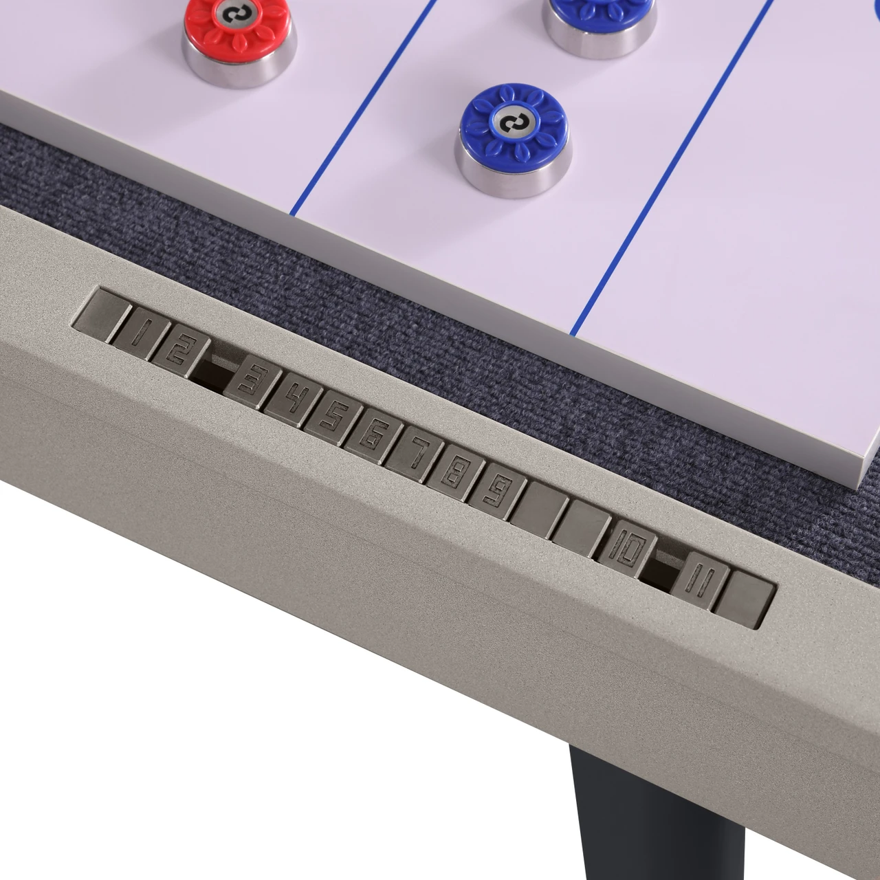 Close-up of a gaming table with control buttons and game pieces.