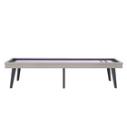 Shuffleboard table with a white surface and black felt, on a white background