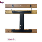 Wooden structure with metal brackets and 'First Team' branding on a white background
