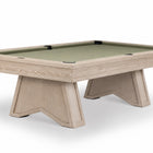 A modern pool table with a light oak wood frame and a sage green felt playing surface, shown on a clean white background.