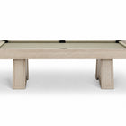 A modern pool table with a light beige wood frame and a beige felt playing surface, shown from a front-three-quarters angle on a white background.