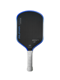 A black/blue Engage Pickleball Alpha Pro | Thermoformed Power & Spin paddle with white handle.