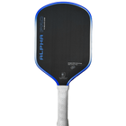Engage Pickleball Alpha Pro paddle in black and blue carbon fiber with a white grip, plain background.