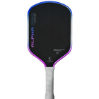 Engage Pickleball Alpha Pro paddle: black carbon fiber, white grip, blue-purple accents.