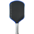 Engage Pickleball Alpha Pro paddle: black/blue raw carbon fiber, white grip, ENGAGE on face.