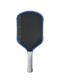 Engage Pickleball Alpha Pro paddle: black/blue raw carbon fiber, white grip, ENGAGE on face.