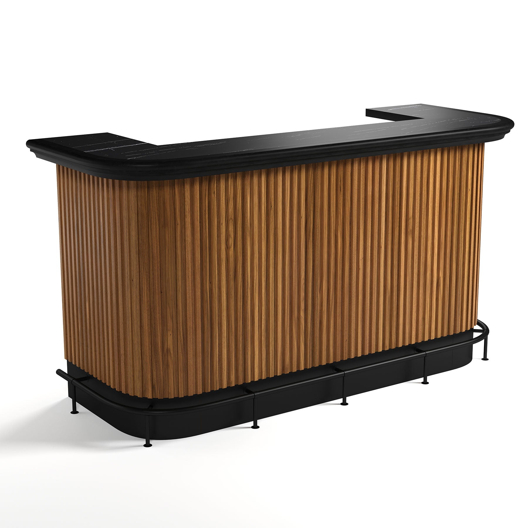 RAM Game Room Prohibition 84" Cocktail Bar in walnut with black top, on white background.