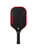 A black pickleball paddle with a red border and red and white graphic accents, featuring the Engage and Axiom brands, shown against a plain white background.