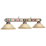 RAM Game Room 55" Bronze Billiard Ball 3 LT fixture with pool balls over three shades.