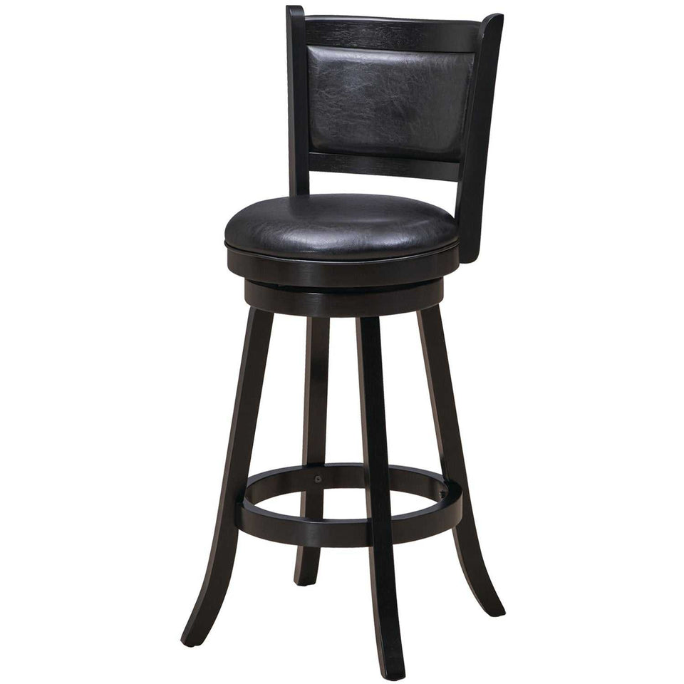 RAM Game Room Backed Barstool - Black with padded vinyl seat, backrest, and solid wood legs.