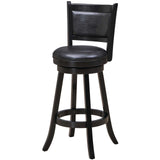 RAM Game Room Backed Barstool - Black with padded vinyl seat, backrest, and solid wood legs.