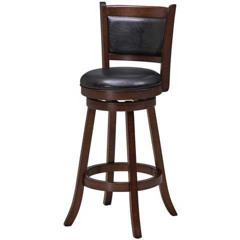 RAM Game Room Backed Barstool - Cappuccino: Padded vinyl seat, black backrest, footrest ring.