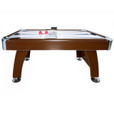 Hathaway Brentwood 7.5-Ft Air Hockey Table with wooden legs, dual blower, red paddles, & puck.