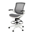 Waylon Mid-Back Transparent Gray Mesh Drafting Chair with White Frame and Flip-Up Arms