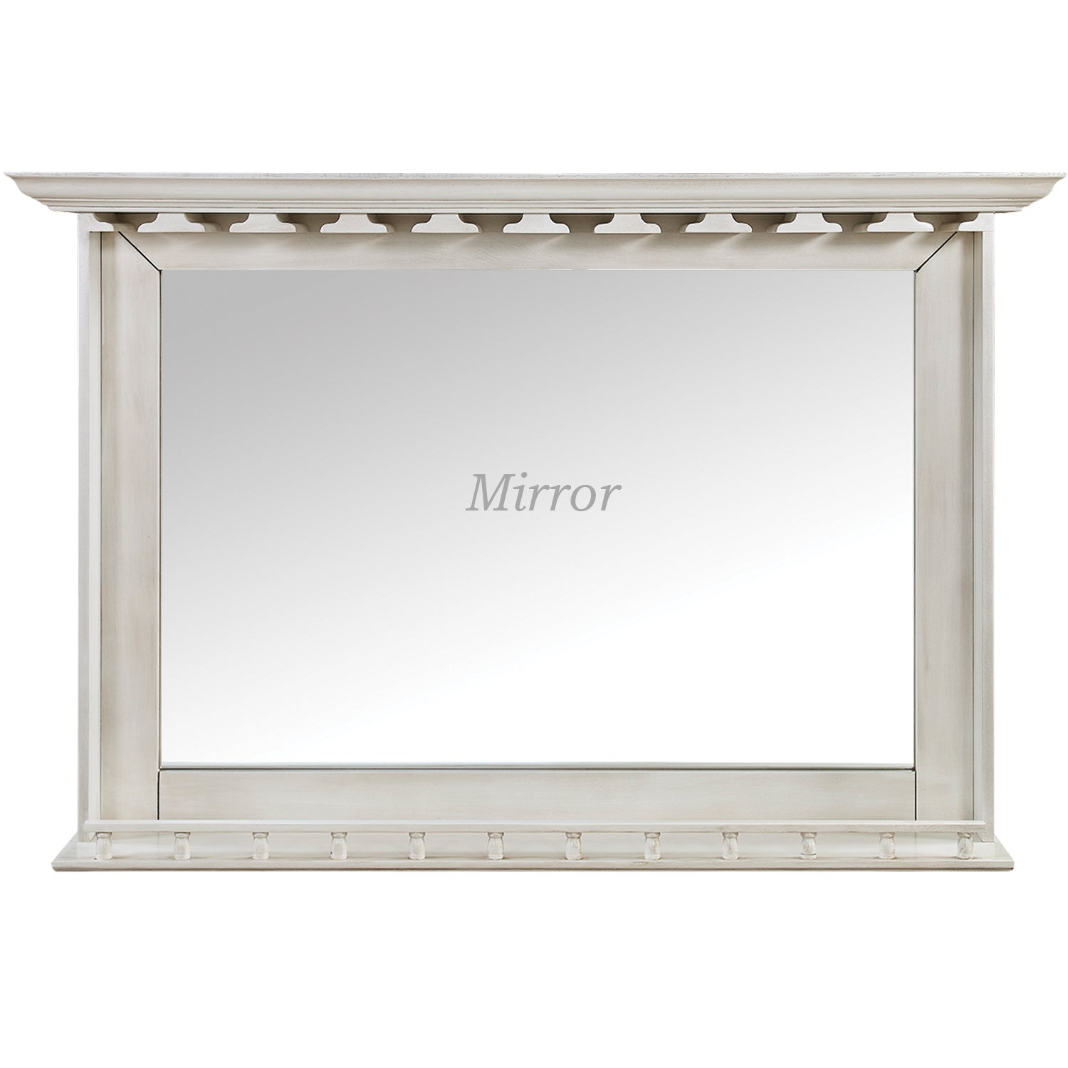 RAM Game Room Bar Mirror - White: rectangular solid wood wall mirror with decorative trim.