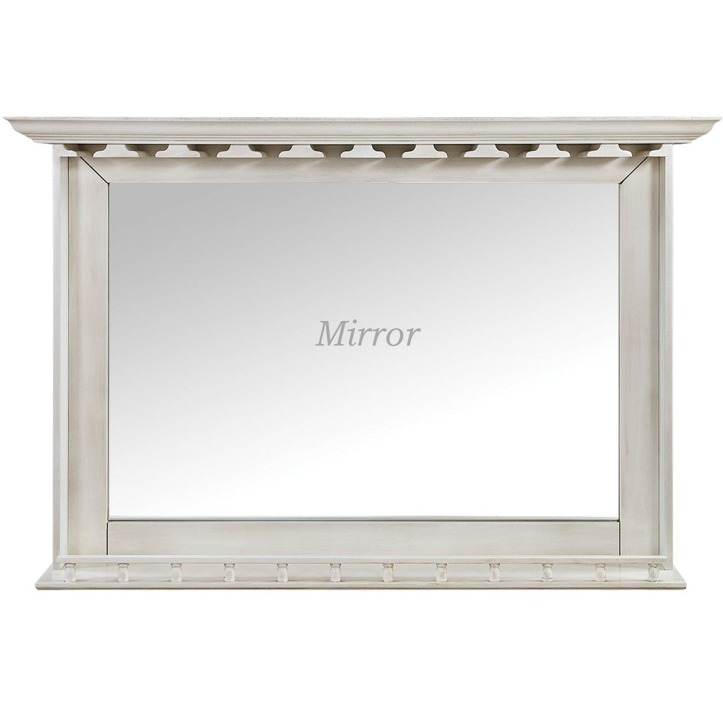 RAM Game Room Bar Mirror - White: rectangular solid wood wall mirror with decorative trim.