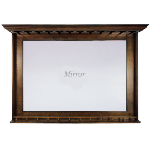 RAM Game Room Bar Mirror in chestnut finish with shelf and decorative top trim.