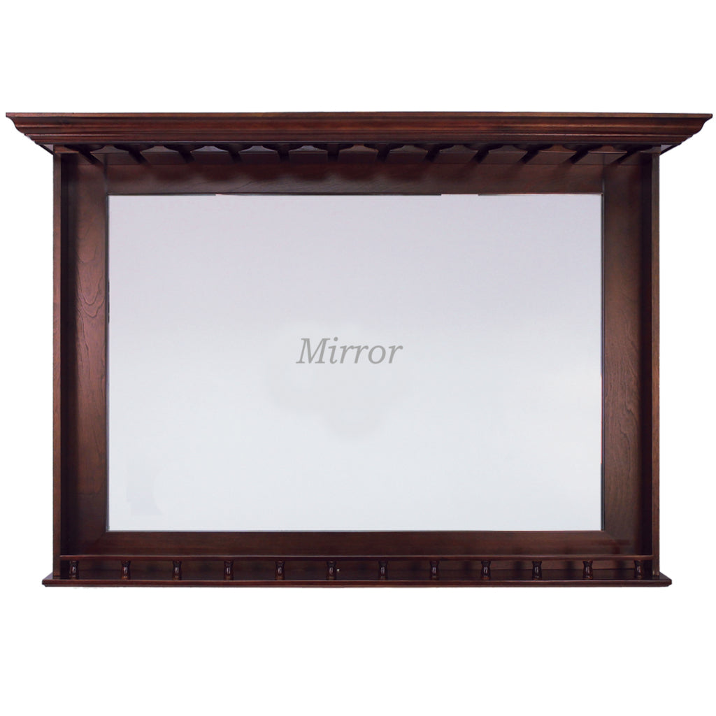 RAM Game Room Bar Mirror - English Tudor with solid wood frame and convenient glassware shelf.