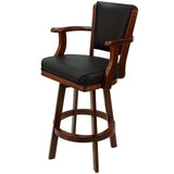 RAM Game Room Swivel Barstool with Arms features an English Tudor finish and a black padded seat.
