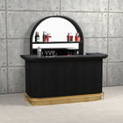 RAM Game Room Prohibition 84" Cocktail Bar in black with gold accents and mirrored back.