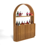 RAM Game Room Prohibition Back Bar in Walnut with shelves for liquor and glassware storage.