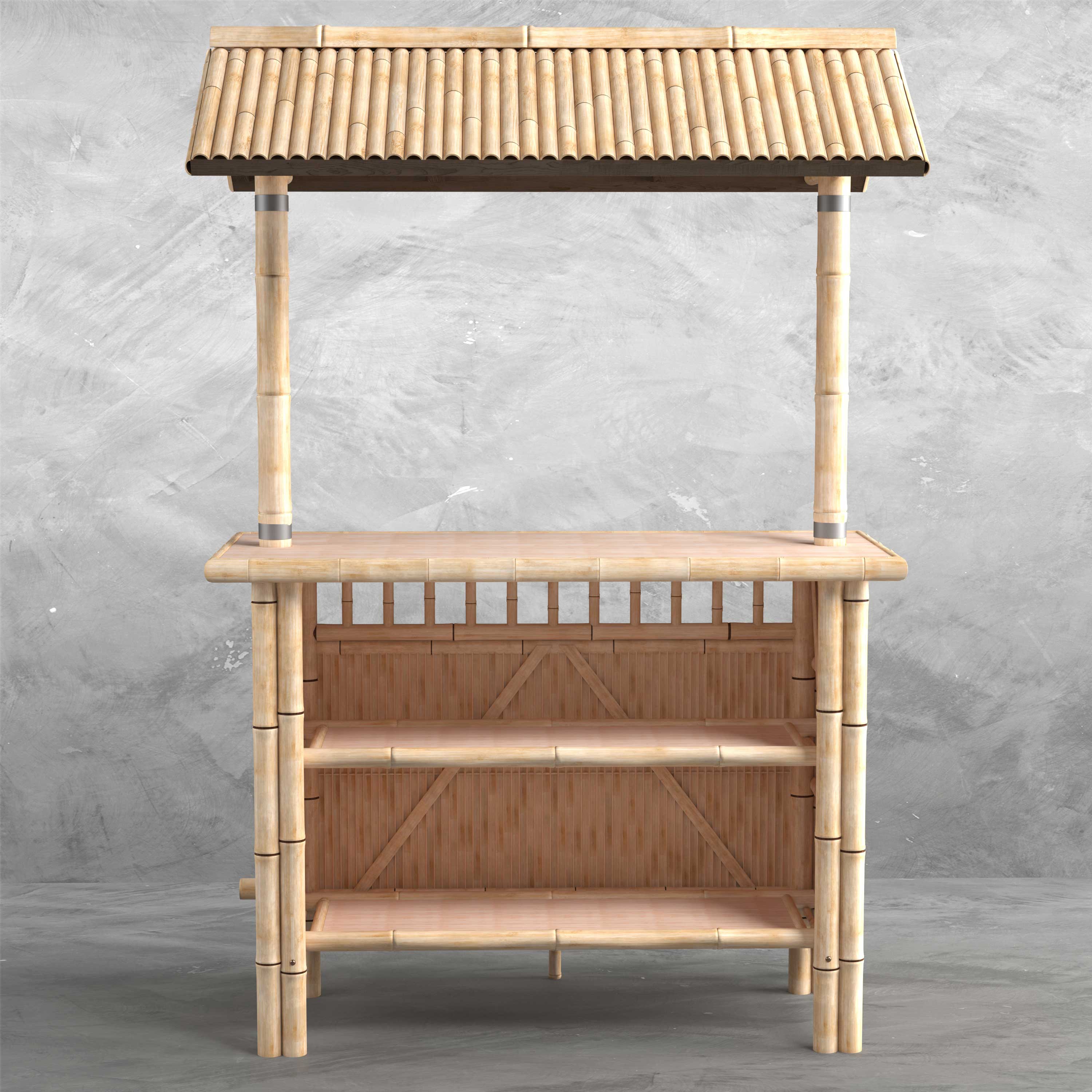 The RAM Game Room 60" Bamboo Tiki Bar features a thatched roof and two shelves for your patio.