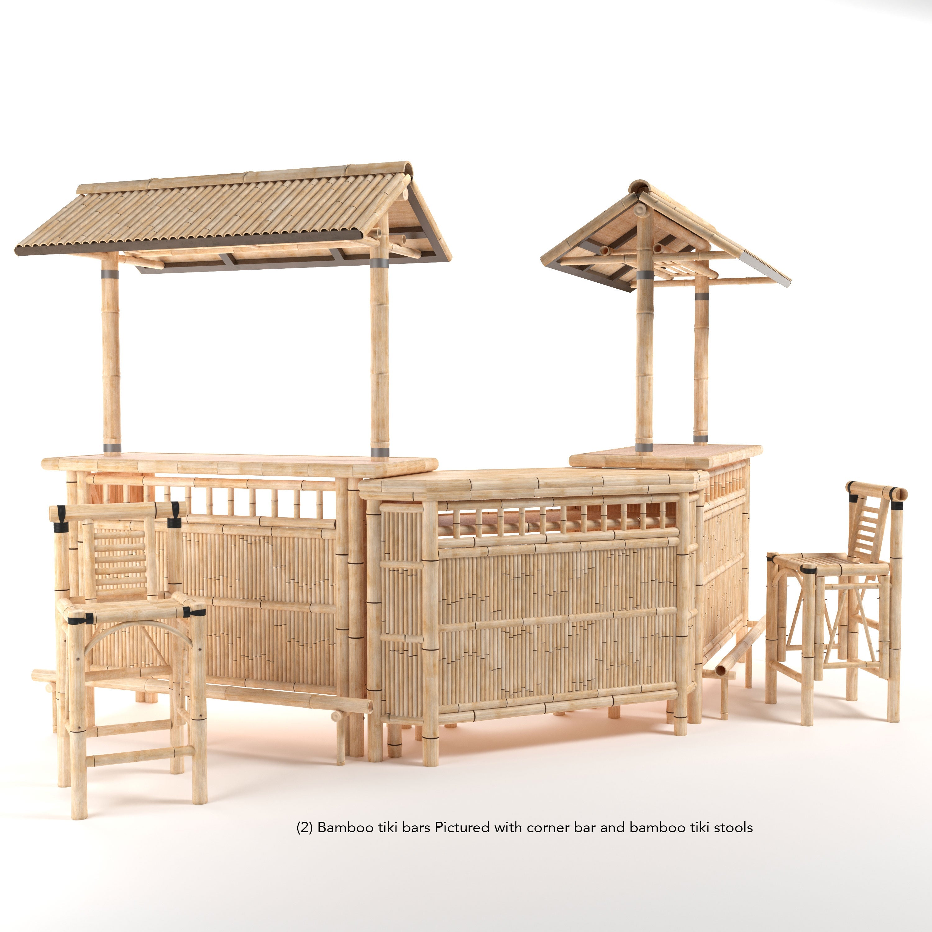 Two RAM Game Room 60" Bamboo Tiki Bars, ideal for your outdoor lounge or indoor game room.