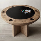 Brunswick Parsons Poker Table by Brunswick Billiards in natural oak with chips, cards, and cup holders.