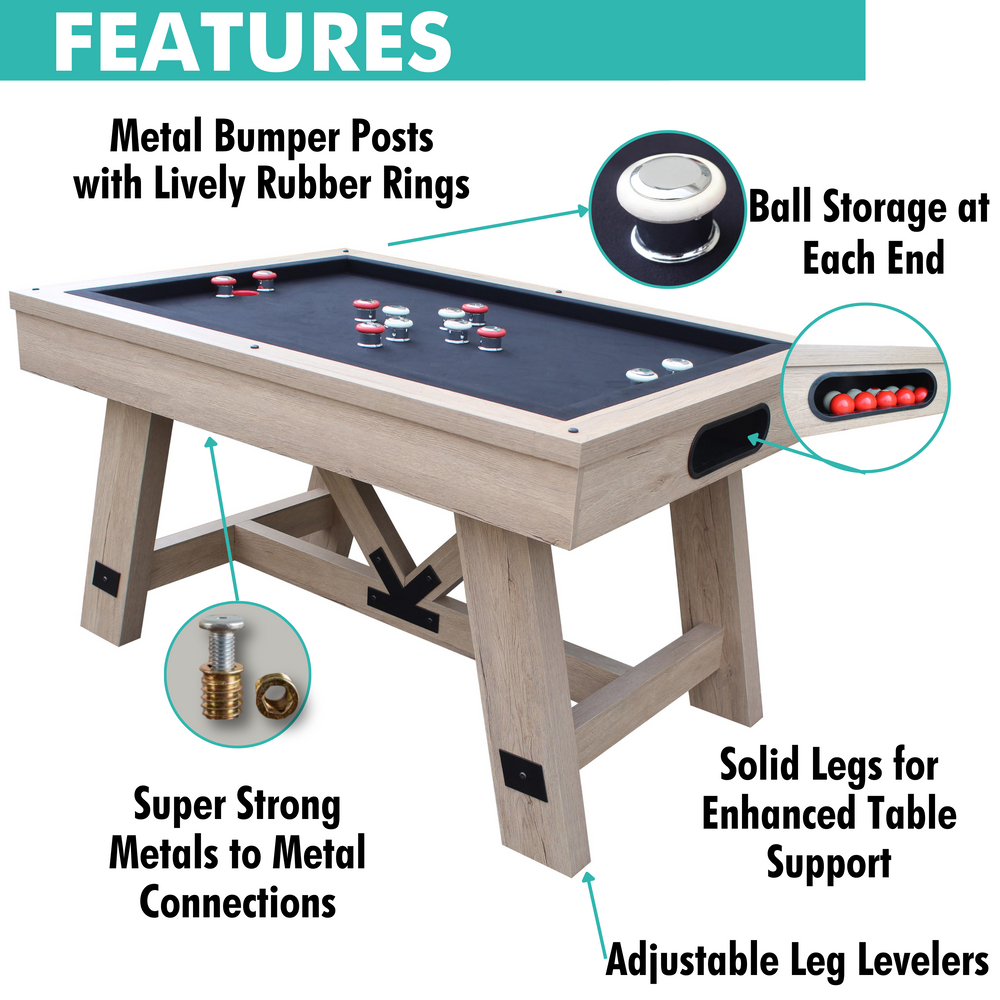 Pool table with features highlighted on a white background